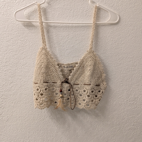 Peach Love California Tops - Peach Love California Cream Crochet Crop Top